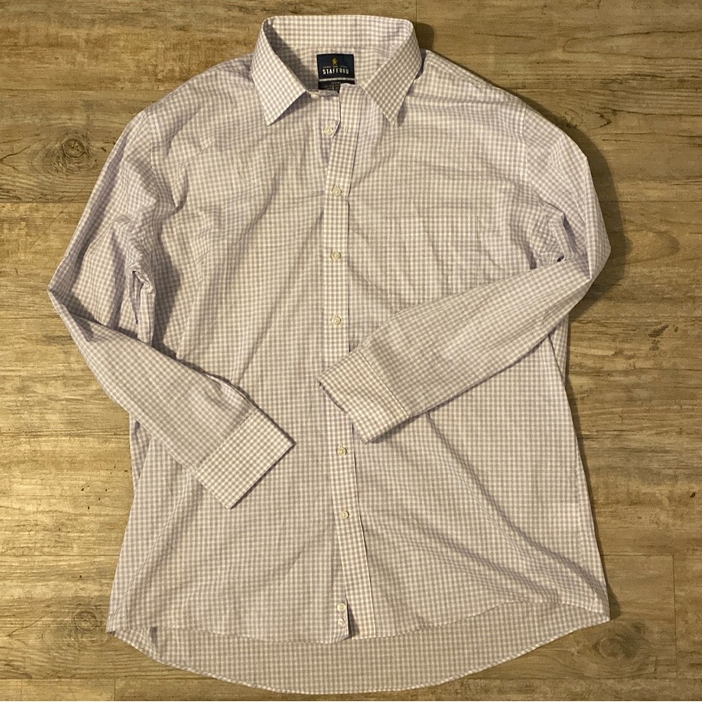 White and purple plaid pattern, STAFFORD TRAVEL- EASY CARE BROADCLOTH